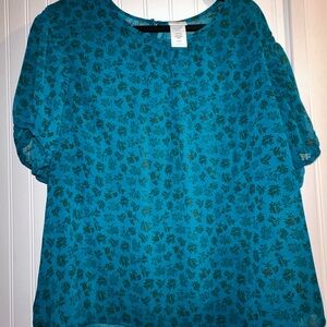 CAbi Teal Floral Blouse